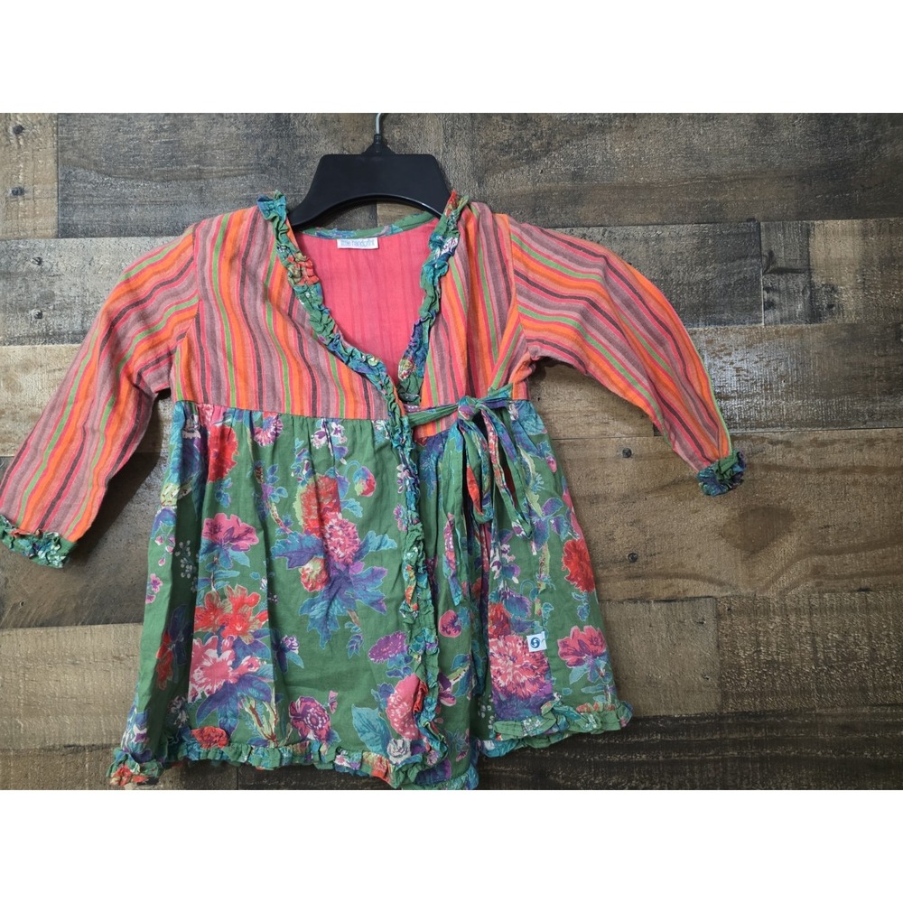 Baby Toddler Floral Wrap Dress Girl 2T Striped Ruffle Cottagecore Ruffle Cotton